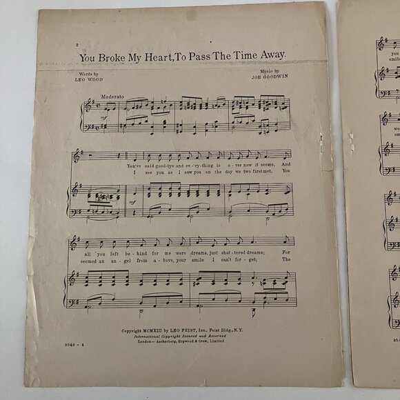 1910s Vintage Sheet Music Ypsilanti You Broke My Heart to Pass the Time Away - Picture 16 of 16